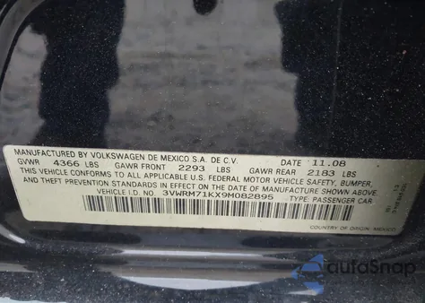2009 Volkswagen Jetta Se from USA, damaged, VIN 3VWRM71KX9M082895